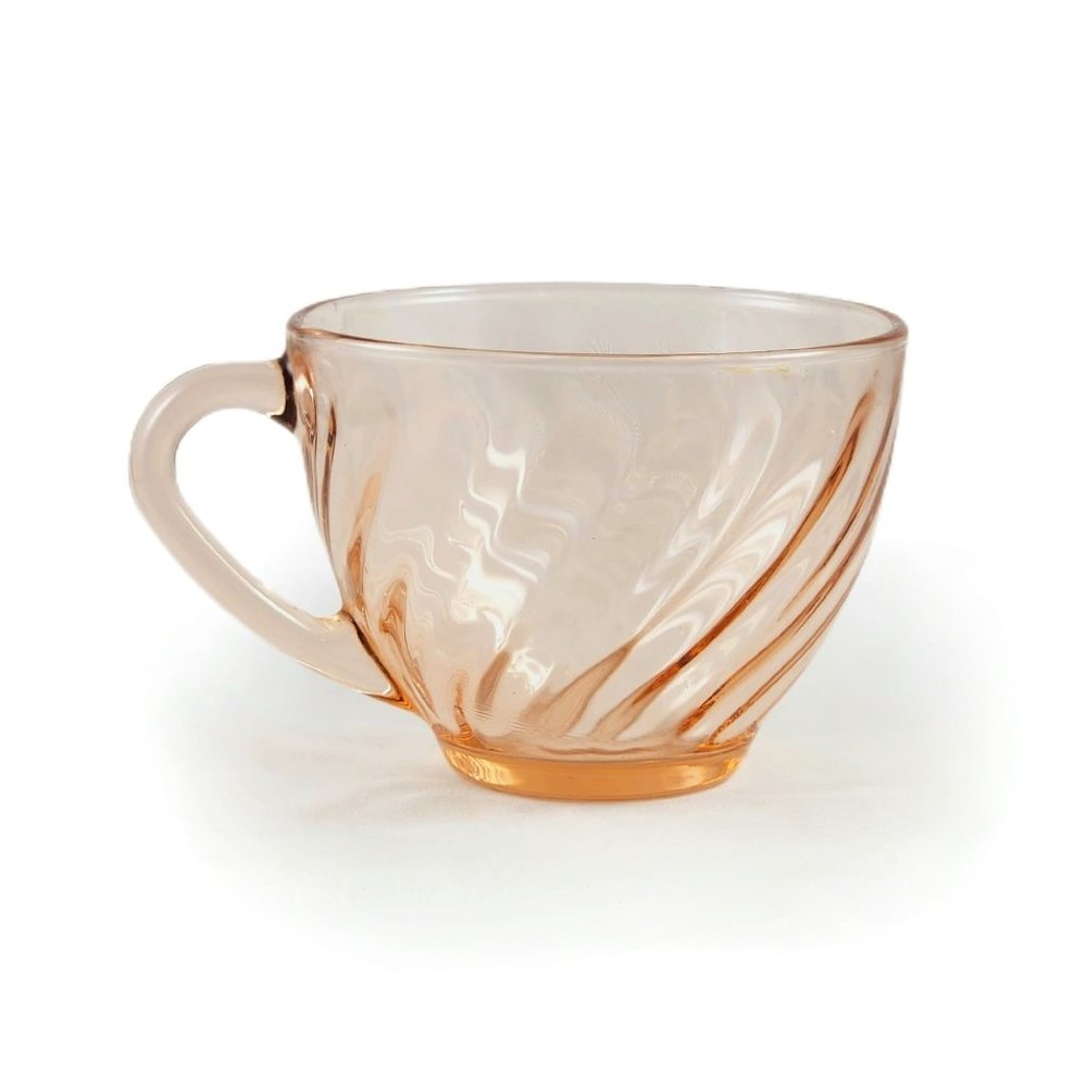 Vintage Arcoroc Pink Swirl Cup Depression Glass Punch Teacup Optic Spiral ARCO17